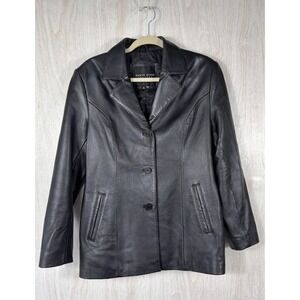 North Ridge Womens XL Black Genuine Leather Blazer Jacket Classic Chic